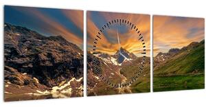 Obraz - Odraz v horskom jazere (s hodinami) (90x30 cm)