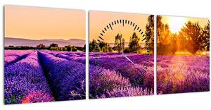 Obraz levanduľového pole, Provence (s hodinami) (90x30 cm)