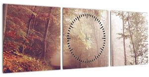 Obraz - Jesenná prechádzka lesom (s hodinami) (90x30 cm)