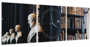 Obraz - V knižnici (s hodinami) (90x30 cm)