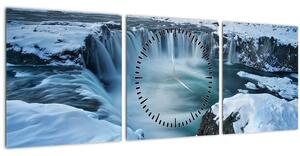 Obraz - Vodopád Bohov, Island (s hodinami) (90x30 cm)