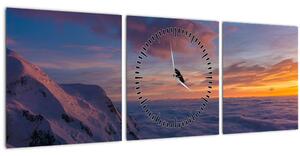 Obraz pri západe slnka, Mt. blanc (s hodinami) (90x30 cm)