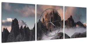Obraz - Talianske dolomity schované v hmle (s hodinami) (90x30 cm)