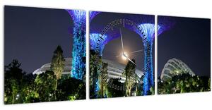 Obraz splnu v Singapurských záhradách (s hodinami) (90x30 cm)