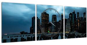 Obraz - Pohľad na mrakodrapy New Yorku (s hodinami) (90x30 cm)