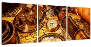 Obraz - Historické pomôcky námorníkov (s hodinami) (90x30 cm)