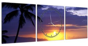 Obraz západu slnka nad morom (s hodinami) (90x30 cm)