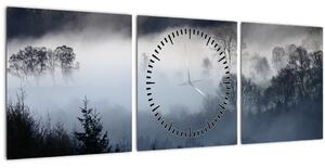 Obraz hmly nad lesom (s hodinami) (90x30 cm)