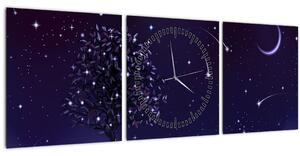 Obraz - Noc zachytená ilustrácou (s hodinami) (90x30 cm)