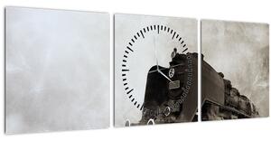 Obraz - Vlak v hmle (s hodinami) (90x30 cm)