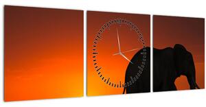 Obraz slona pri západe slnka (s hodinami) (90x30 cm)