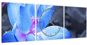 Obraz kvetu v detaile (s hodinami) (90x30 cm)
