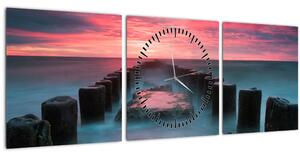 Obraz - Skaly v mori (s hodinami) (90x30 cm)