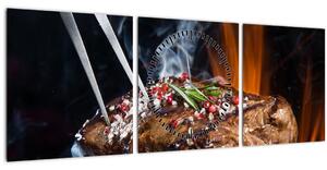 Obraz steaku na grile (s hodinami) (90x30 cm)