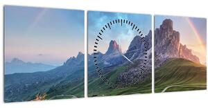 Obraz dúhy nad skaliskami (s hodinami) (90x30 cm)