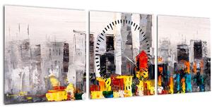 Obraz - Maľba veľkomesta (s hodinami) (90x30 cm)