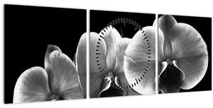 Obraz kvetu orchidey (s hodinami) (90x30 cm)