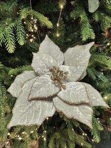 Sivá zamatová vianočná ruža na štipci 25cm