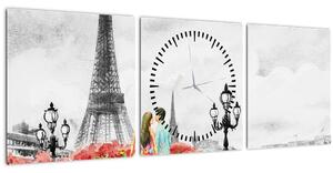 Obraz - Milenci v Paríži (s hodinami) (90x30 cm)
