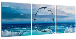 Obraz - Morské vlny (s hodinami) (90x30 cm)