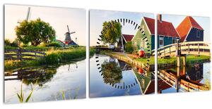 Obraz holandských mlynov (s hodinami) (90x30 cm)