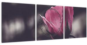Obraz - Detail kvetu ruže (s hodinami) (90x30 cm)