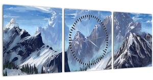 Obraz - Maľované hory (s hodinami) (90x30 cm)