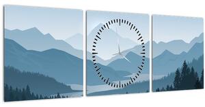 Obraz - Hory pohľadom grafika (s hodinami) (90x30 cm)