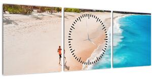 Obraz - Plážový beh (s hodinami) (90x30 cm)