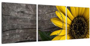 Obraz - Kvet slnečnice (s hodinami) (90x30 cm)