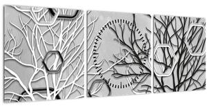 Abstraktný obraz so stromami (s hodinami) (90x30 cm)