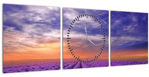 Obraz levanduľového pole (s hodinami) (90x30 cm)