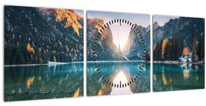 Obraz - Horské jazero (s hodinami) (90x30 cm)