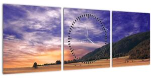 Obraz levanduľovej lúky (s hodinami) (90x30 cm)