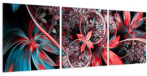 Abstraktný obraz exotických kvetov (s hodinami) (90x30 cm)