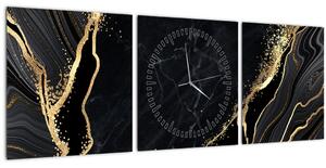 Obraz zlaté abstrakcie (s hodinami) (90x30 cm)