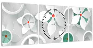 Obraz kvetinové abstrakcie (s hodinami) (90x30 cm)
