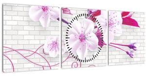 Obraz vetvičky s kvetmi (s hodinami) (90x30 cm)
