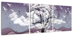 Obraz - Strom v oblakoch (s hodinami) (90x30 cm)