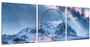 Obraz hôr s hviezdnou oblohou (s hodinami) (90x30 cm)