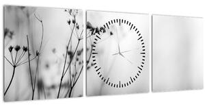 Obraz - Detail lúčnych kvetov (s hodinami) (90x30 cm)