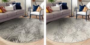 Okrúhly moderný koberec MATEO 8035/944 Palmové lístie, sivo - béžový