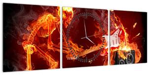 Obraz - Hudba v plameňoch (s hodinami) (90x30 cm)