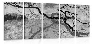 5-dielny obraz surrealistické stromy v čiernobielom prevedení