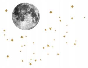 Originálna nálepka na stenu mesiac a zlaté hviezdy 45 cm