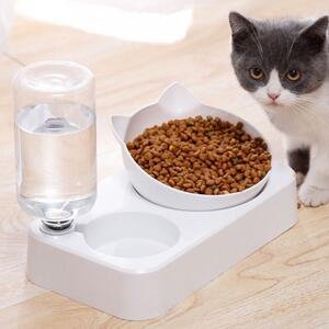 Miska na krmivo s dávkovačom vody pre mačku, biela