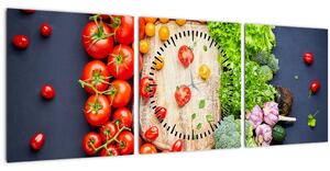 Obraz - Stôl plný zeleniny (s hodinami) (90x30 cm)