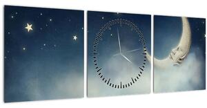 Obraz - Mesiac s hviezdami (s hodinami) (90x30 cm)
