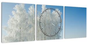 Obraz zasneženej krajiny (s hodinami) (90x30 cm)