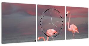 Obraz plameniakov (s hodinami) (90x30 cm)